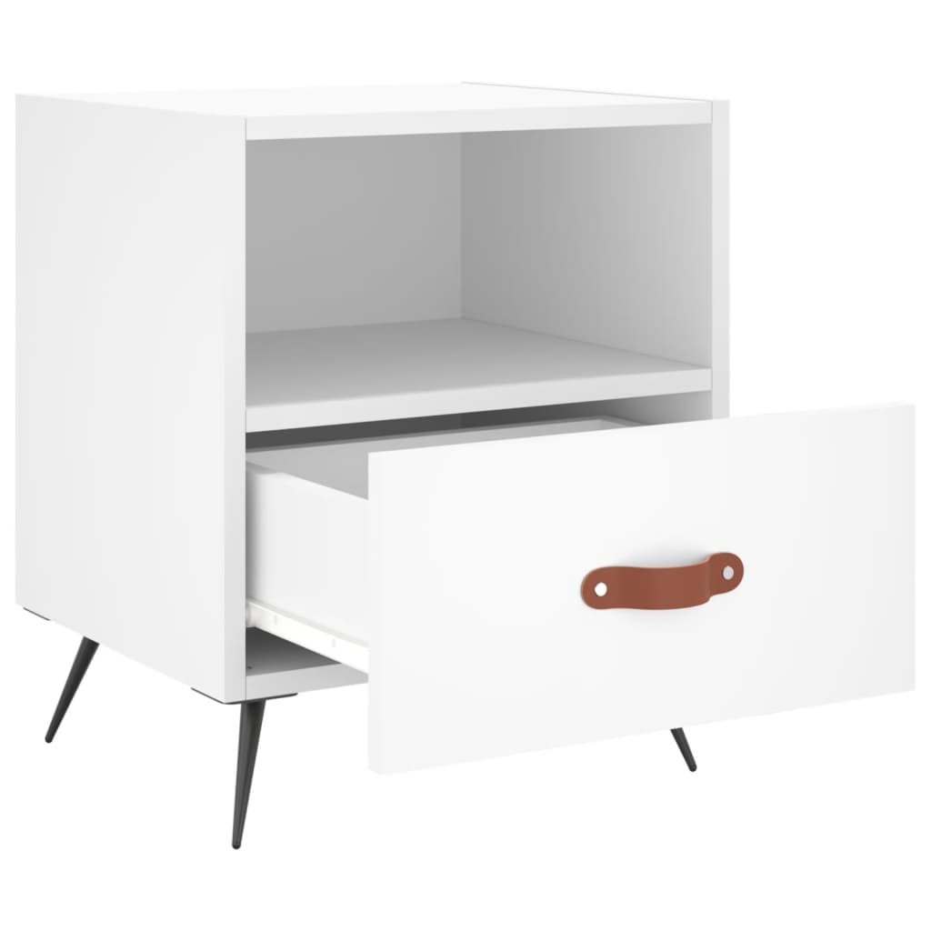 vidaXL Bedside Cabinet | White | Engineered wood, iron, PU faux leather | Medium