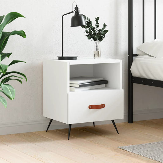 vidaXL Bedside Cabinet | White | Engineered wood, iron, PU faux leather | Medium