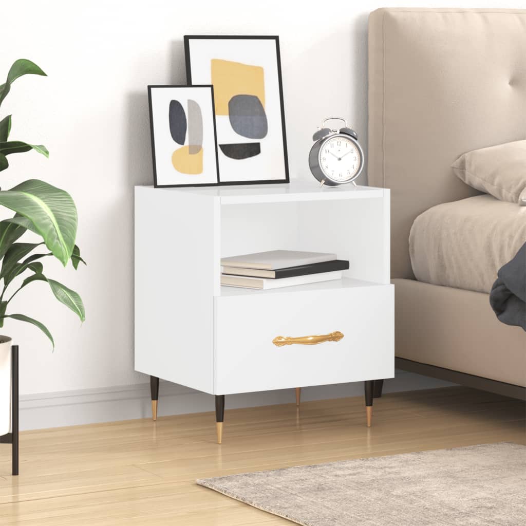 vidaXL Bedside Cabinet High Gloss White 40x35x47.5 cm Engineered Wood