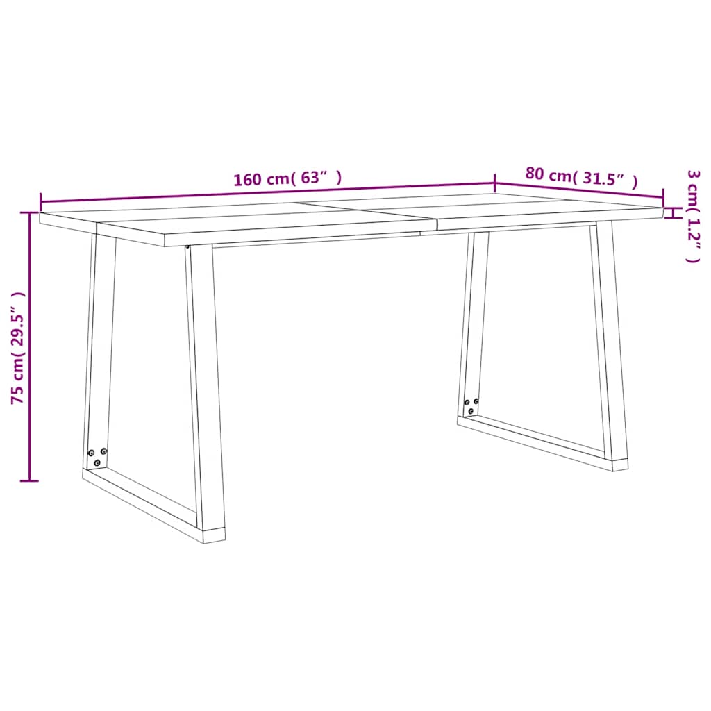 vidaXL Dining Table with Live Edge 160x80x75 cm Solid Wood Acacia