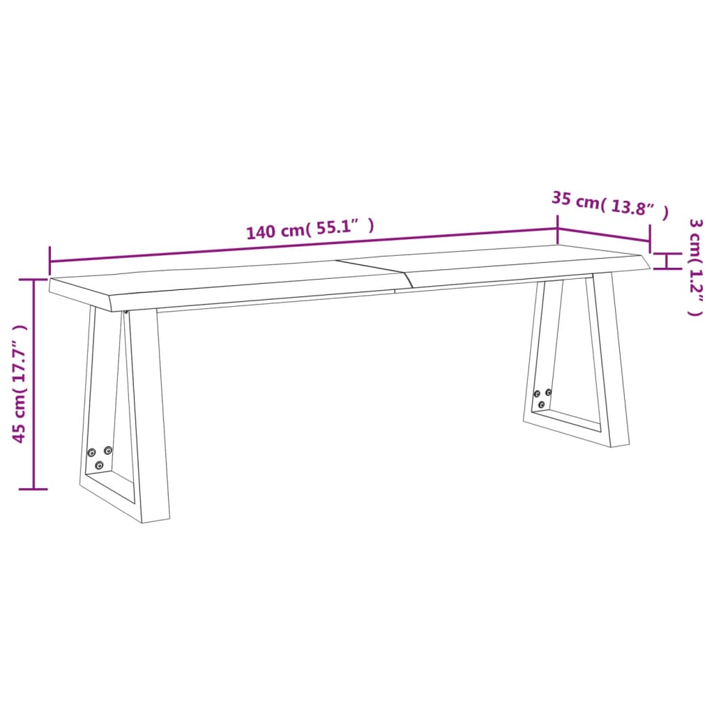 vidaXL Bench with Live Edge 140 cm Solid Wood Acacia