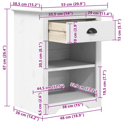 vidaXL Bedside Cabinet BODO White 53x38.5x66 cm Solid Wood Pine