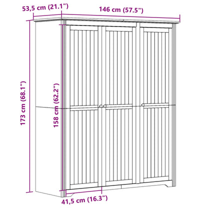 vidaXL Wardrobe "BODO" White 146x53,5x173 cm Solid Wood Pine