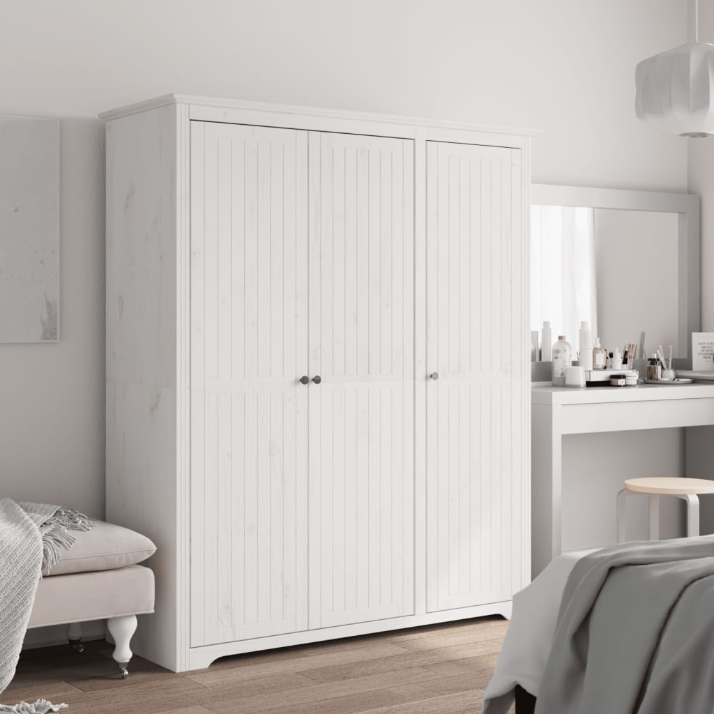 vidaXL Wardrobe "BODO" White 146x53,5x173 cm Solid Wood Pine