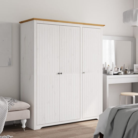 vidaXL Wardrobe "BODO" White and Brown 146x53,5x173cm Solid Wood Pine