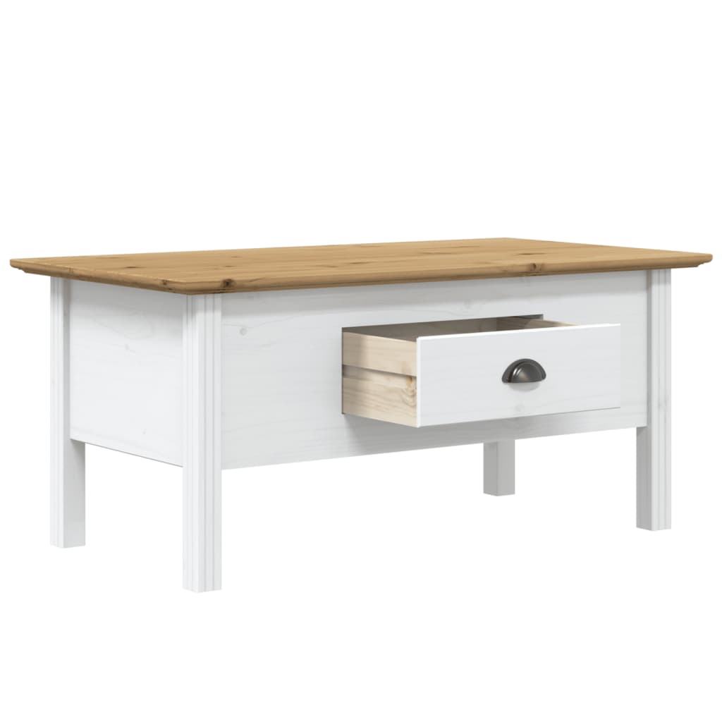 vidaXL Coffee Table "BODO" White and Brown 100x55x46 cm Solid Wood Pine