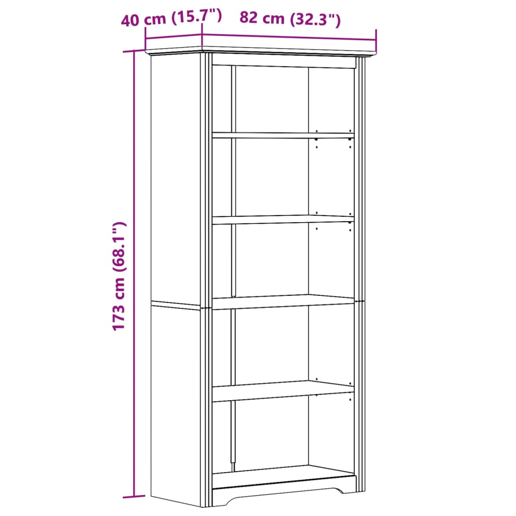 vidaXL Bookcase BODO White 80x38x180 cm Solid Wood Pine 5-Tier
