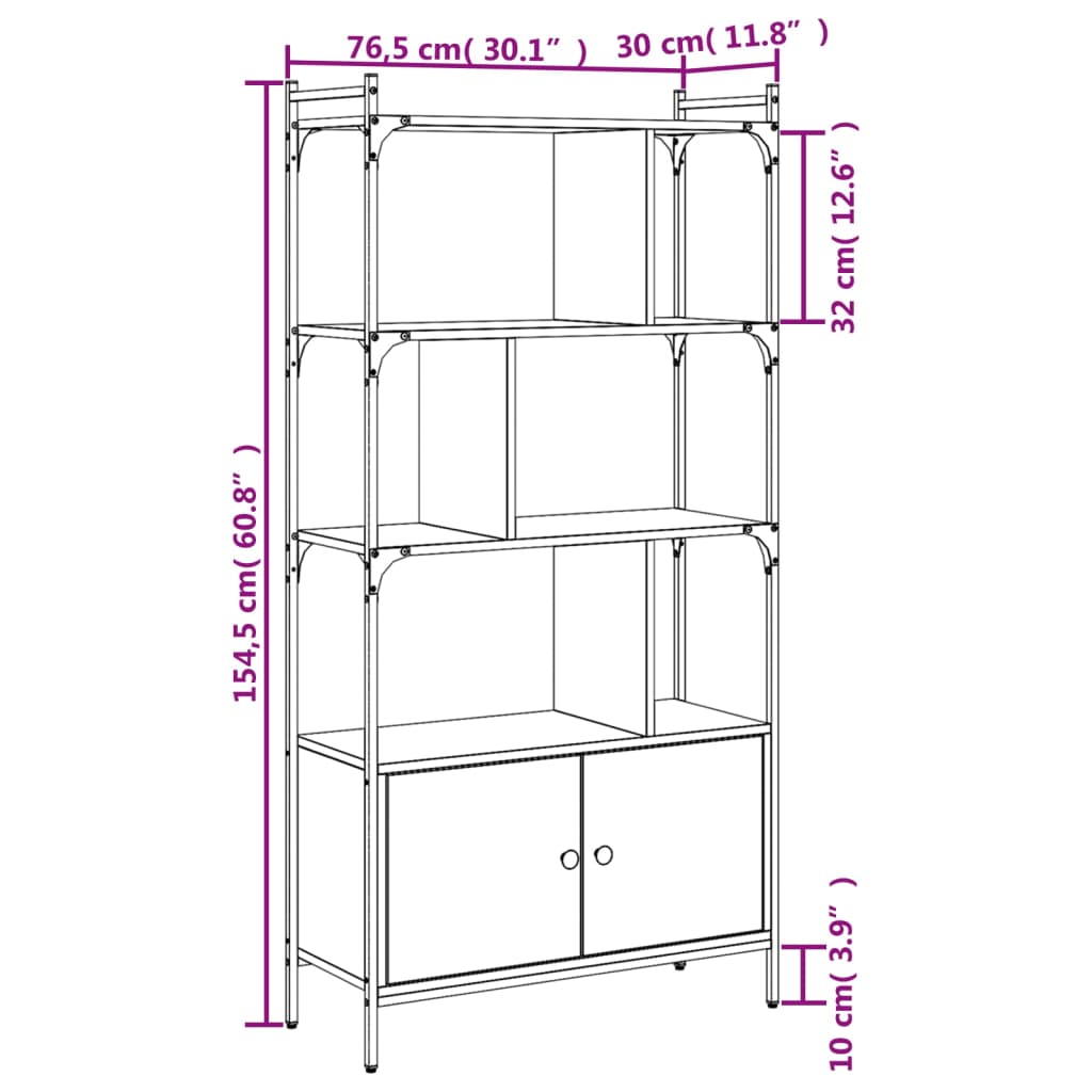 vidaXL Bookcase with Doors Smoked Oak 76.5x30x154.5 cm Engineered Wood
