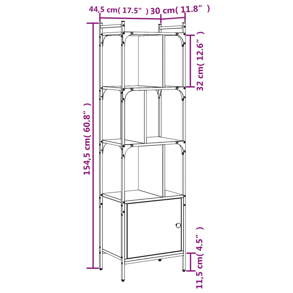 vidaXL Bookcase with Door Smoked Oak 44.5x30x154.5 cm Engineered Wood