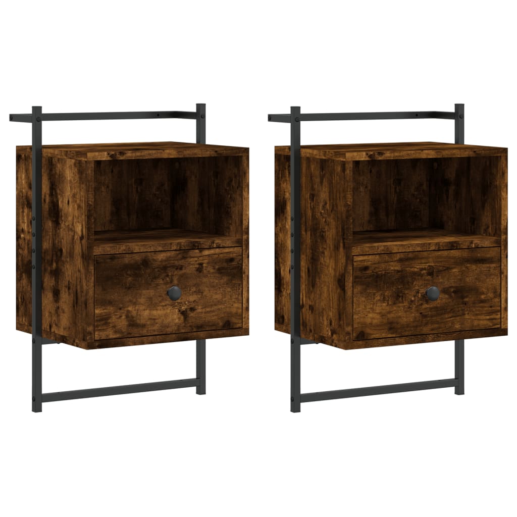 vidaXL Bedside Cabinets Wall-mounted 2 pcs Smoked Oak 40x30x61 cm Engineered Wood