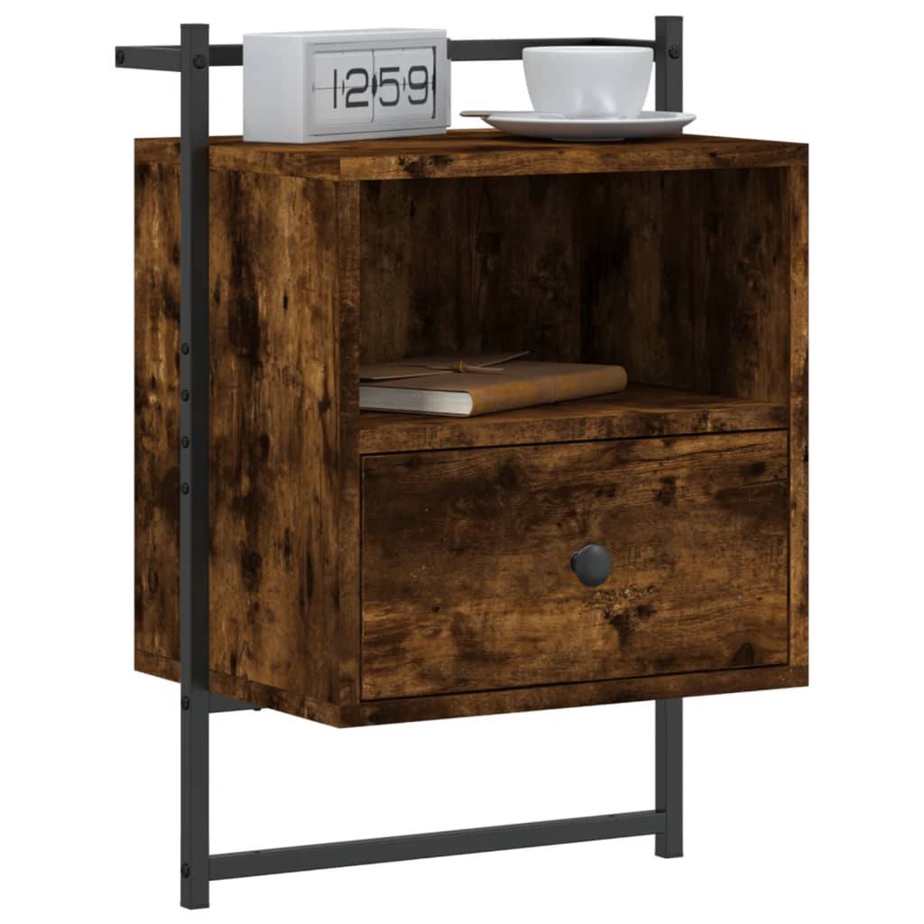 vidaXL Bedside Cabinets Wall-mounted 2 pcs Smoked Oak 40x30x61 cm Engineered Wood