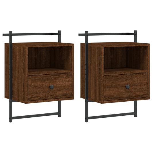 vidaXL Bedside Cabinets Wall-mounted 2 pcs Brown Oak 40x30x61 cm Engineered Wood
