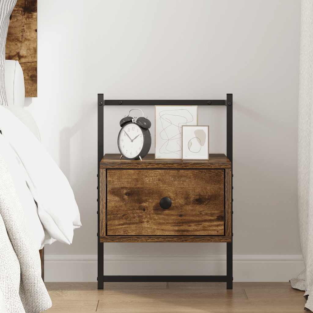 vidaXL Bedside Cabinet Wall-mounted Smoked Oak 35x30x51 cm