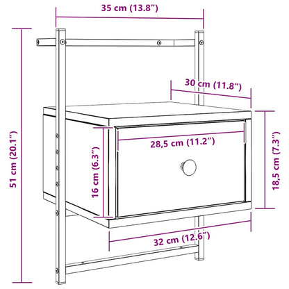 vidaXL Bedside Cabinet Wall-mounted Smoked Oak 35x30x51 cm Engineered Wood