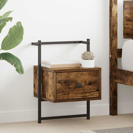 vidaXL Bedside Cabinet Wall-mounted Smoked Oak 35x30x51 cm