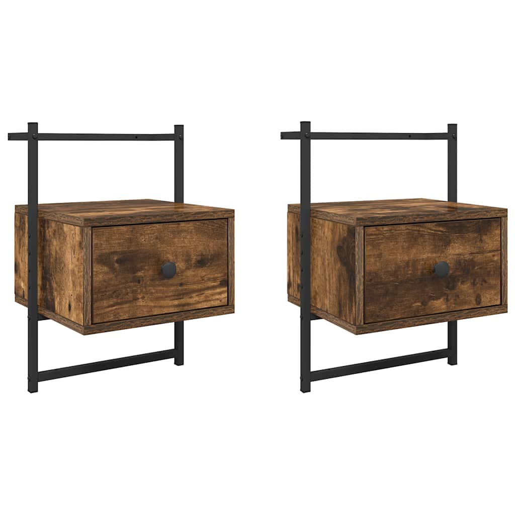 vidaXL Bedside Cabinets Wall-mounted 2 pcs Smoked Oak 35x30x51 cm Engineered Wood