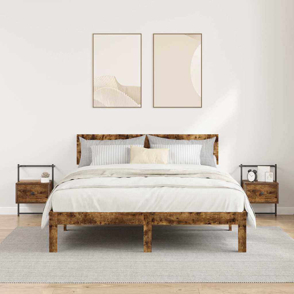 vidaXL Bedside Cabinets Wall-mounted 2 pcs Smoked Oak 35x30x51 cm Engineered Wood