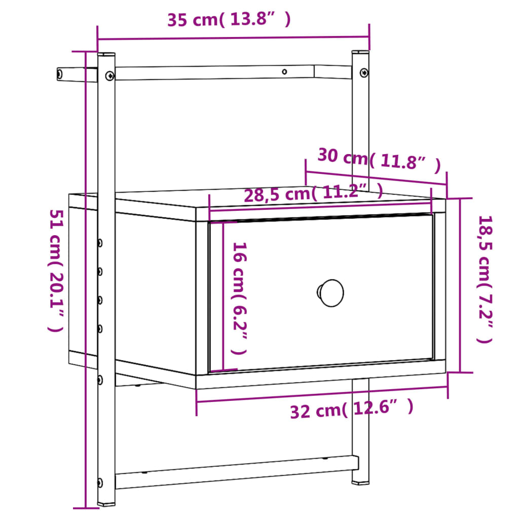 vidaXL Bedside Cabinets Wall-mounted 2 pcs Brown Oak 35x30x51 cm Engineered Wood