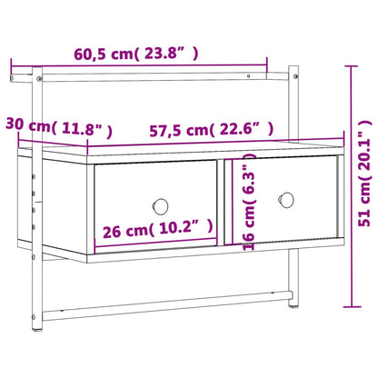 vidaXL TV Cabinet Wall-mounted Grey Sonoma 60.5x30x51 cm Engineered Wood
