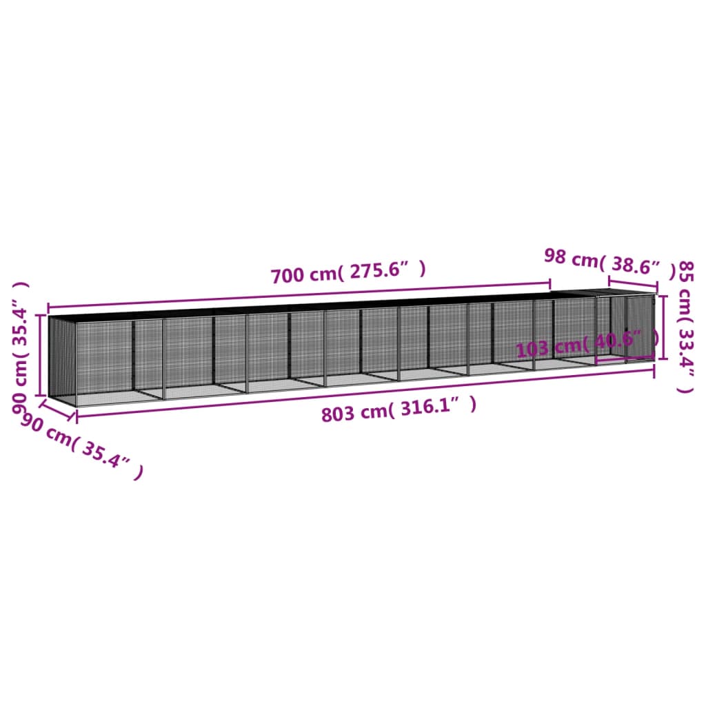 vidaXL Chicken Cage with Roof Light Grey 803x98x90 cm Galvanised Steel