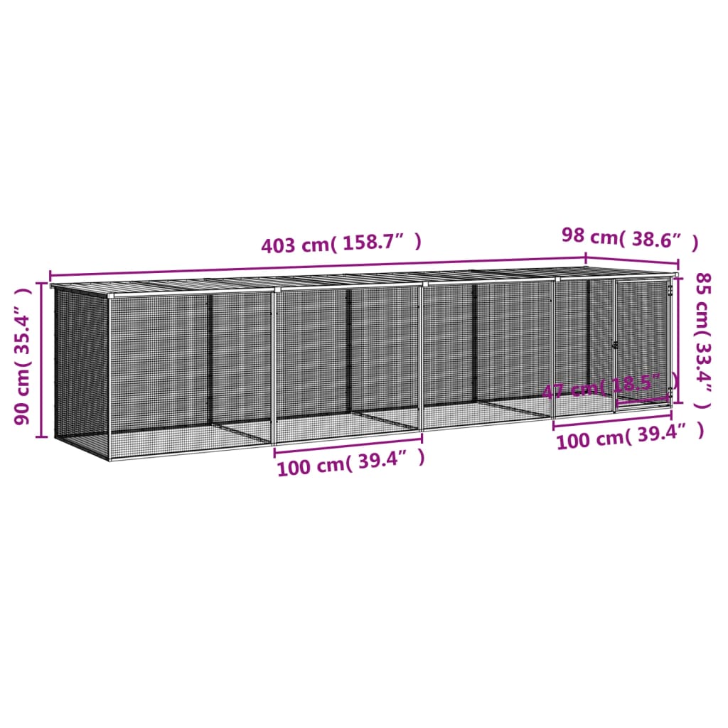 vidaXL Chicken Cage with Roof Anthracite 403x98x90 cm Galvanised Steel