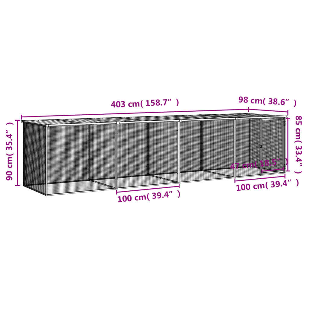 vidaXL Chicken Cage with Roof Light Grey 403x98x90 cm Galvanised Steel