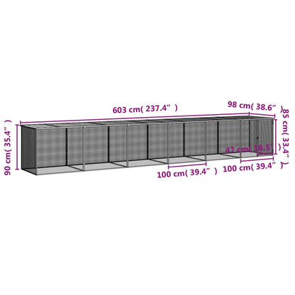 vidaXL Chicken Cage with Roof Light Grey 603x98x90 cm Galvanised Steel