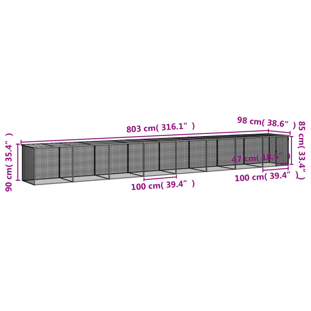 vidaXL Chicken Cage with Roof Light Grey 803x98x90 cm Galvanised Steel