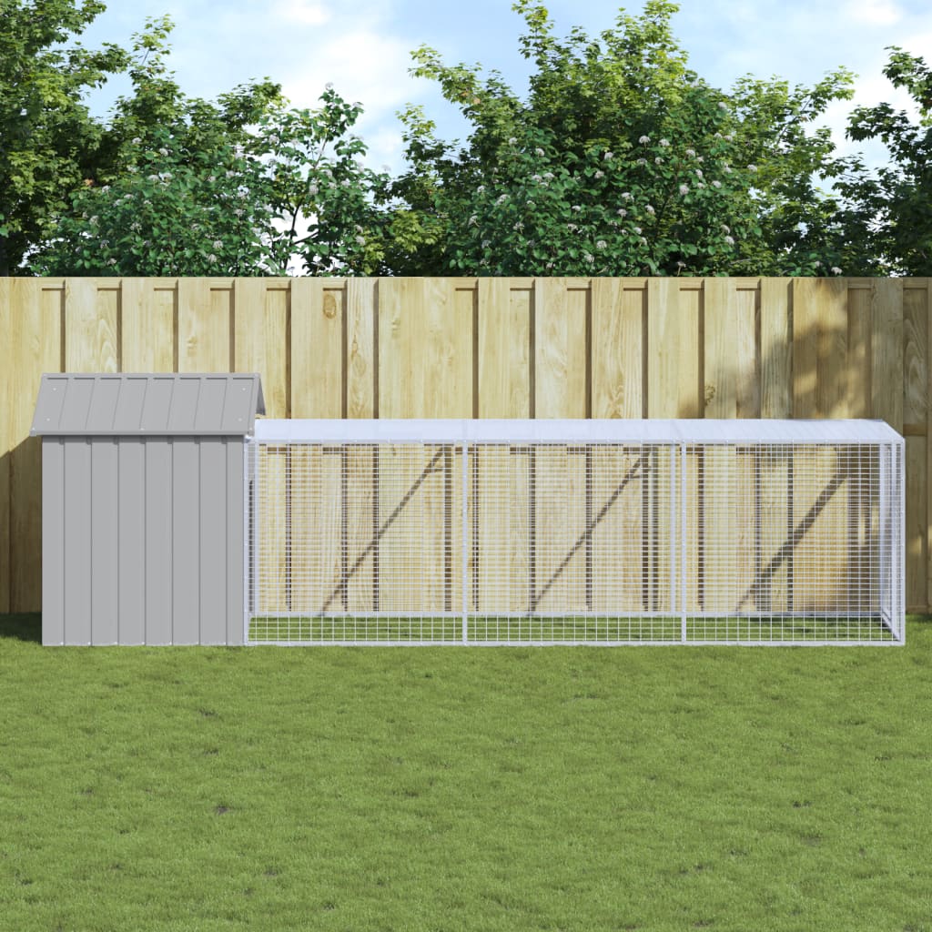 vidaXL Chicken Cage with Run Light Grey 117x405x123cm Galvanised Steel