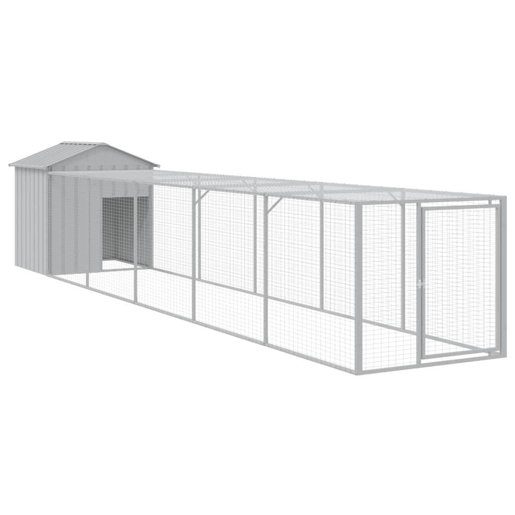 vidaXL Chicken Cage with Run Light Grey 117x609x123cm Galvanised Steel