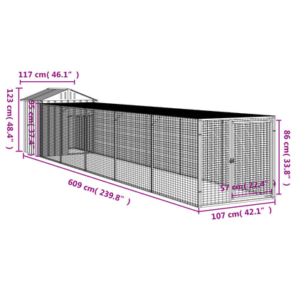 vidaXL Chicken Cage with Run Light Grey 117x609x123cm Galvanised Steel