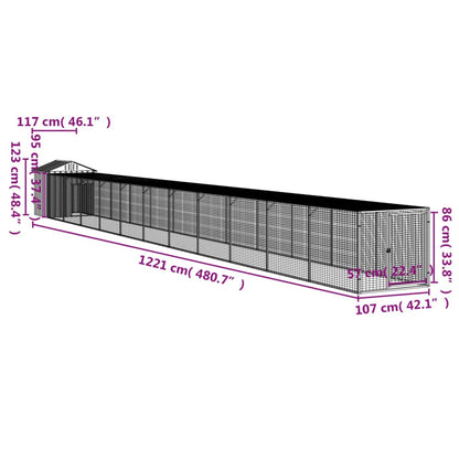 vidaXL Chicken Cage with Run Light Grey 117x1221x123 cm