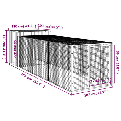 vidaXL Chicken Cage with Run Anthracite 110x405x110cm Galvanised Steel
