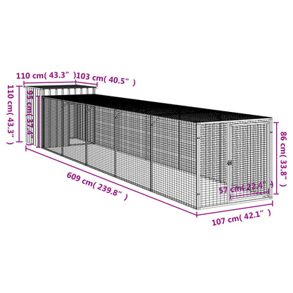 vidaXL Chicken Cage with Run Anthracite 110x609x110 cm Galvanised Steel