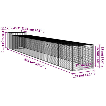 vidaXL Chicken Cage with Run Anthracite 110x813x110cm Galvanised Steel