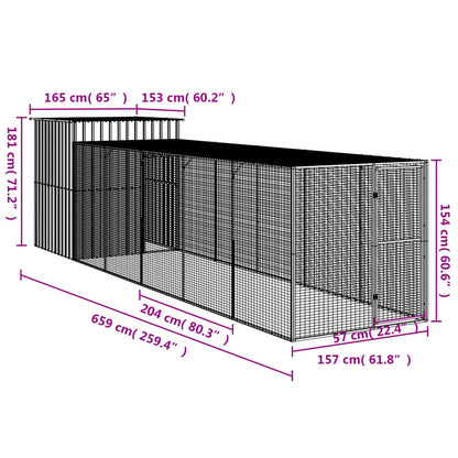 vidaXL Chicken Cage with Run Anthracite 165x659x181 cm Galvanised Steel