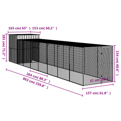 vidaXL Chicken Cage with Run Anthracite 165x863x181 cm Galvanised Steel
