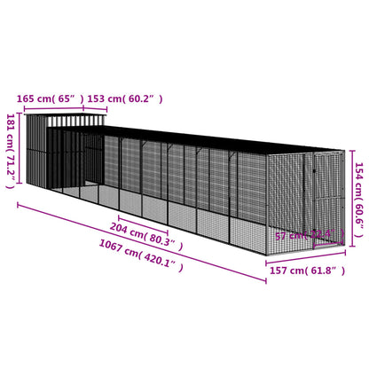 vidaXL Chicken Cage with Run Anthracite 165x1067x181 cm Galvanised Steel