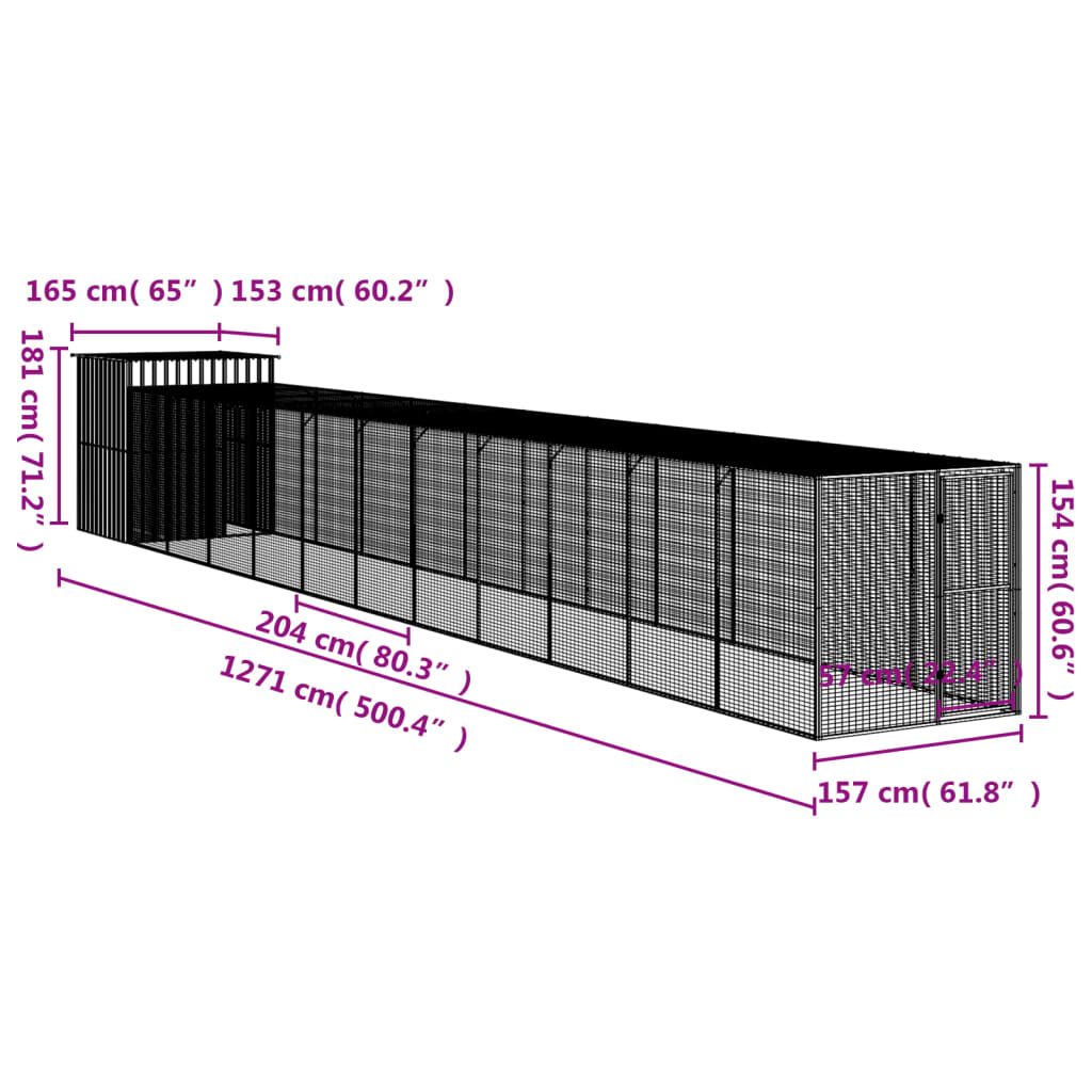 vidaXL Chicken Cage with Run Light Grey 165x1271x181 cm Galvanised Steel