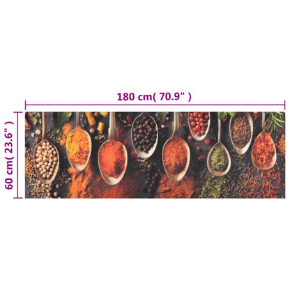 vidaXL Kitchen Rug Washable Spoon & Spices 60x180 cm Velvet