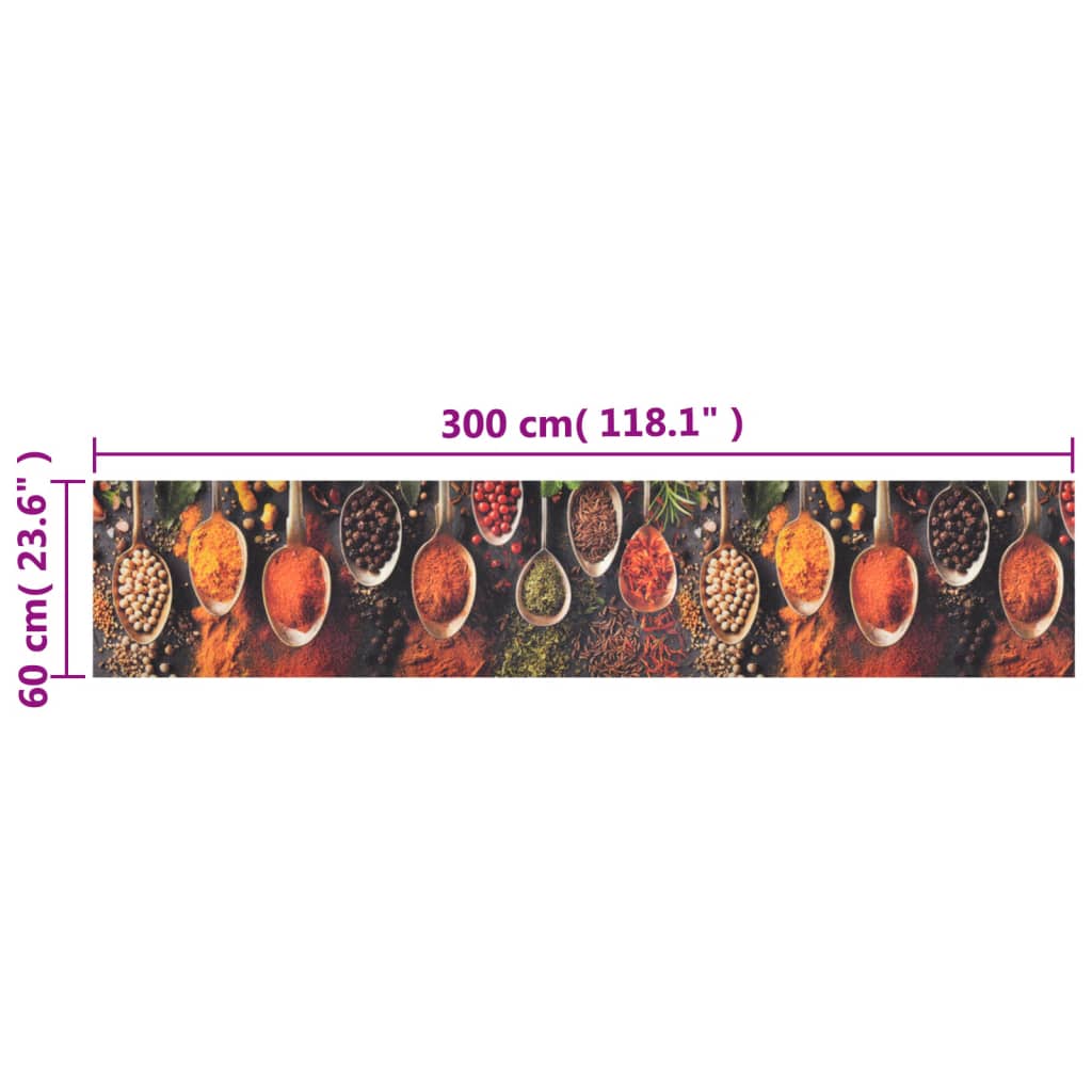 vidaXL Kitchen Rug Washable Spoon & Spices 60x300 cm Velvet