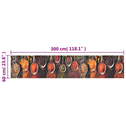 vidaXL Kitchen Rug Washable Spoon & Spices 60x300 cm Velvet