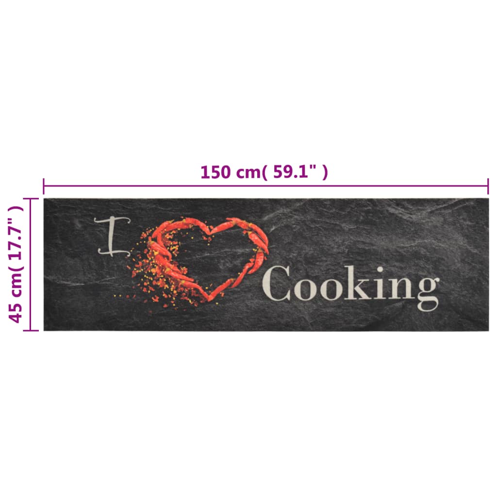 vidaXL Kitchen Rug Washable Cooking Black 45x150 cm Velvet
