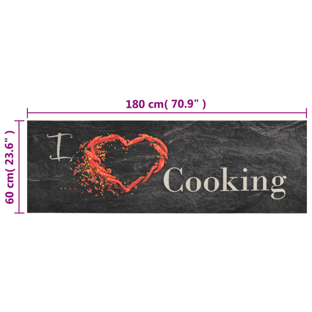 vidaXL Kitchen Rug | Black | Velvet (100% polyamide), Latex | 60x180 cm
