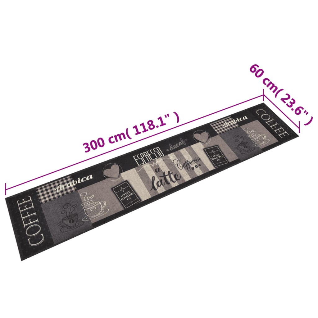 vidaXL Kitchen Rug Washable Coffee Black 60x300 cm Velvet