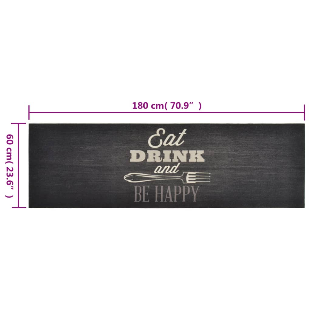 vidaXL Kitchen Rug Washable Kitchen Black 60x180 cm Velvet
