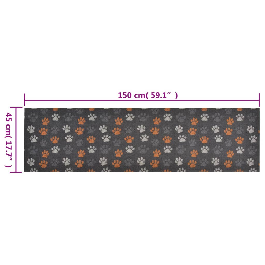 vidaXL Kitchen Rug Washable Paws 45x150 cm Velvet