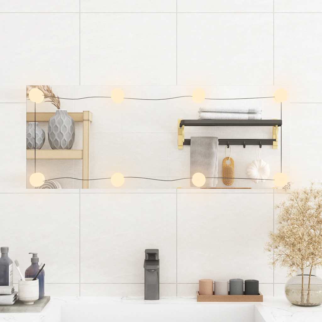 vidaXL Wall Mirror with LED Lights 30x80 cm Glass Rectangle