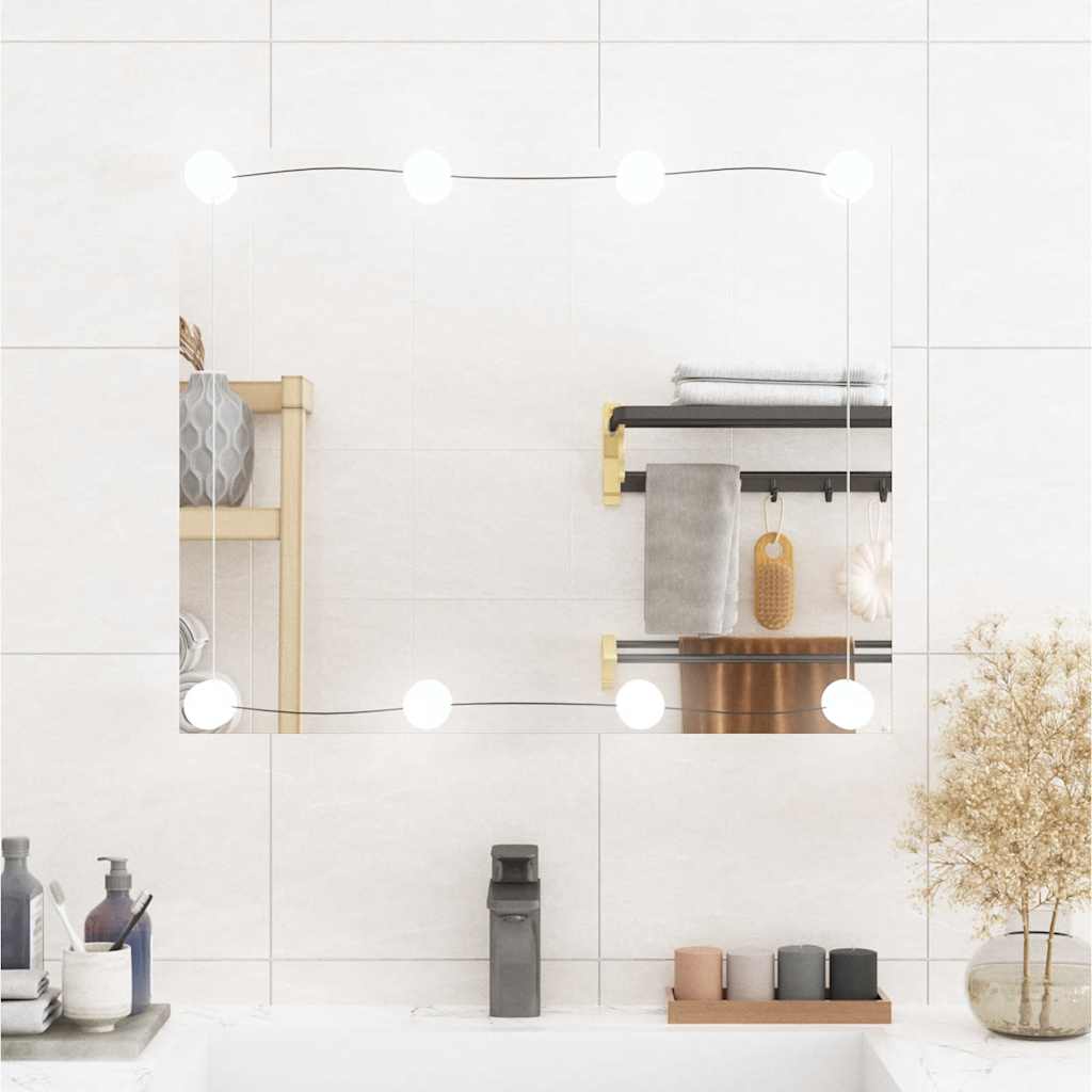 vidaXL Wall Mirror with LED Lights 50x60 cm Glass Rectangle