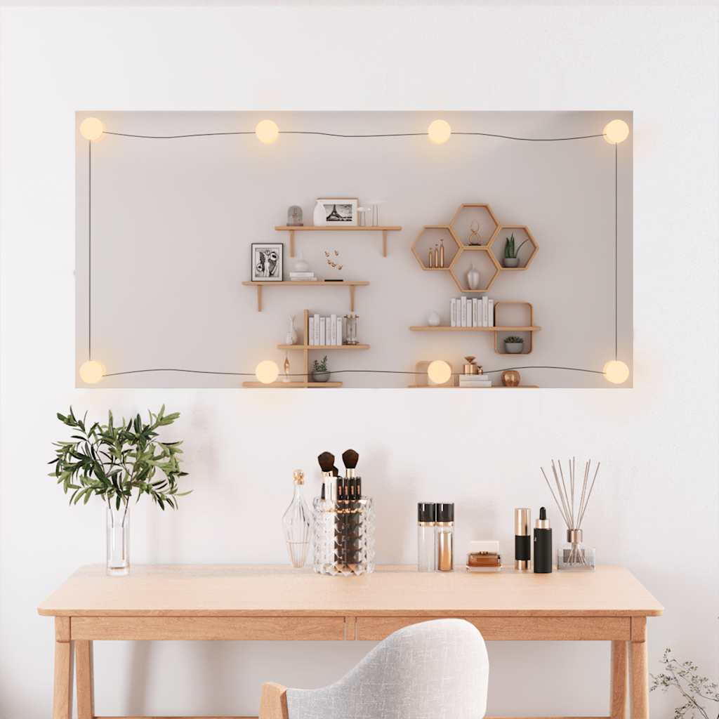 vidaXL Wall Mirror with LED Lights 50x100 cm Glass Rectangle